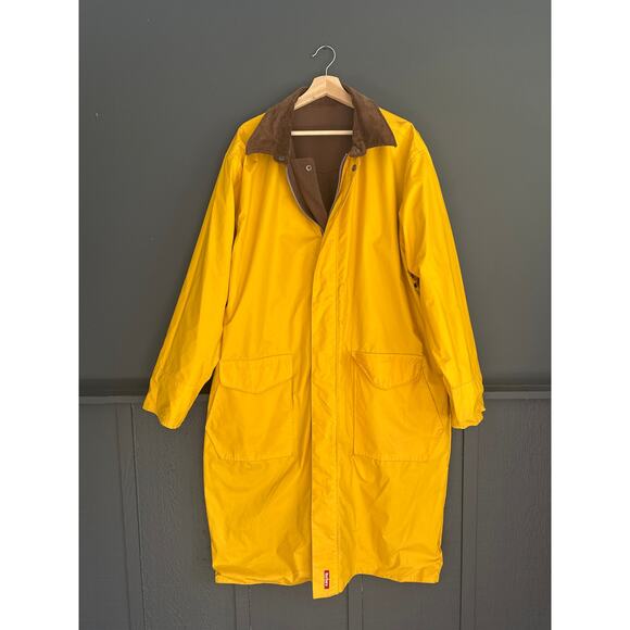 Vintage 90s Marlboro Reversible Rain Coat Trench Coat Yellow Brown Size Large